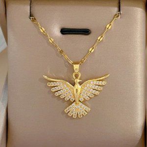 NEW 14K Yellow Gold Rise Like A Phoenix Statement Luxury Necklace